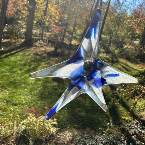 #1154 STAR MULTI COLOR 5 POINT ORNAMENT BLUE & WHITE FUSED - Picture 5 of 9